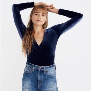 Like New Madewell Blue Velvet Bodysuit Size XS Extra Small